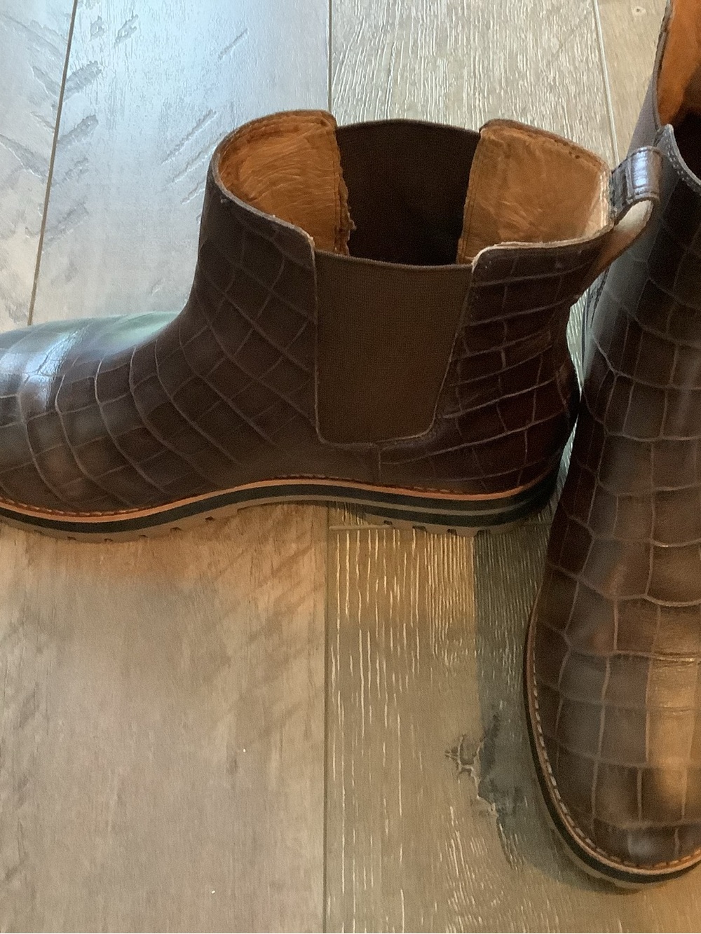 Madewell Brown Croc-Embossed Chelsea Ankle Boots